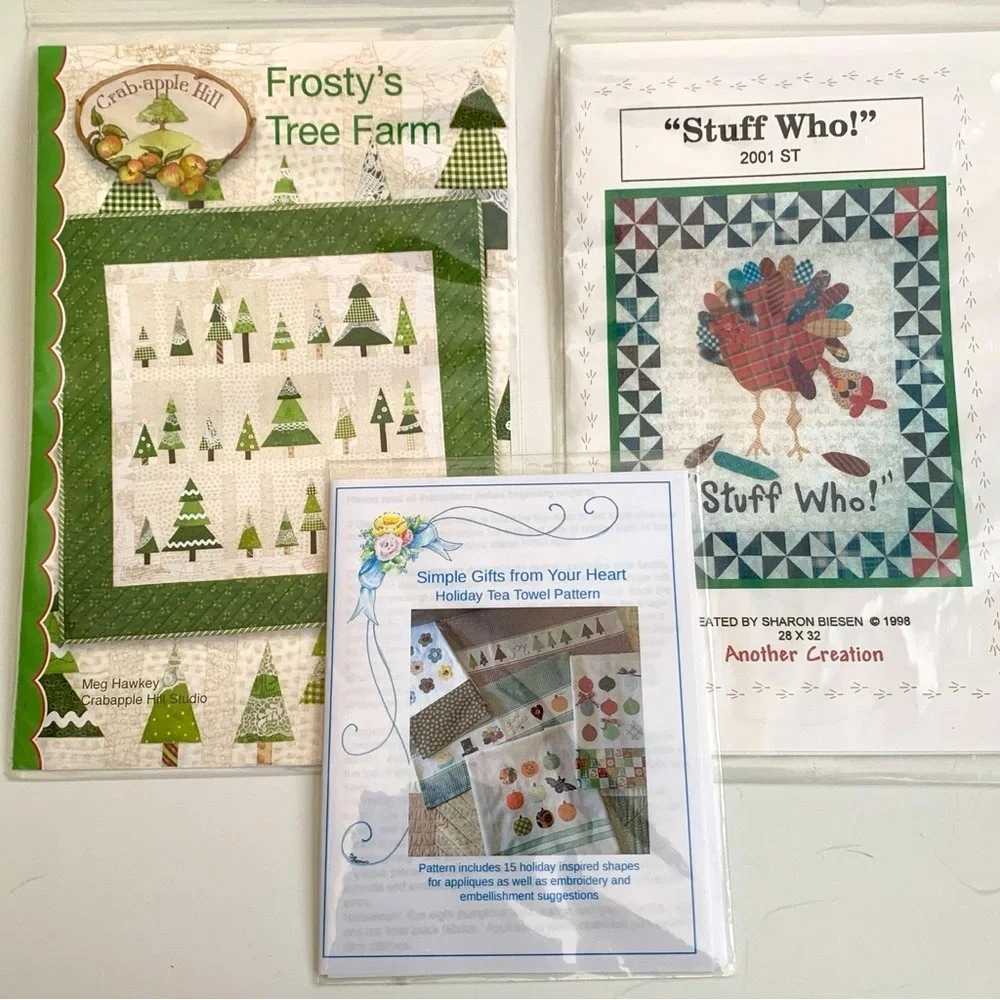 Seasonal Holiday Quilt Wall Hanging Patterns & Tea Towel Pattern Lot of 3 NWT
